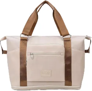 Travel Duffel Bag,Sports Tote Gym Bag,Scalable Capacity Bag,Waterproof Bag,Dry Wet Separation Package，Hand/Shoulder Dual Use (Creamy white)