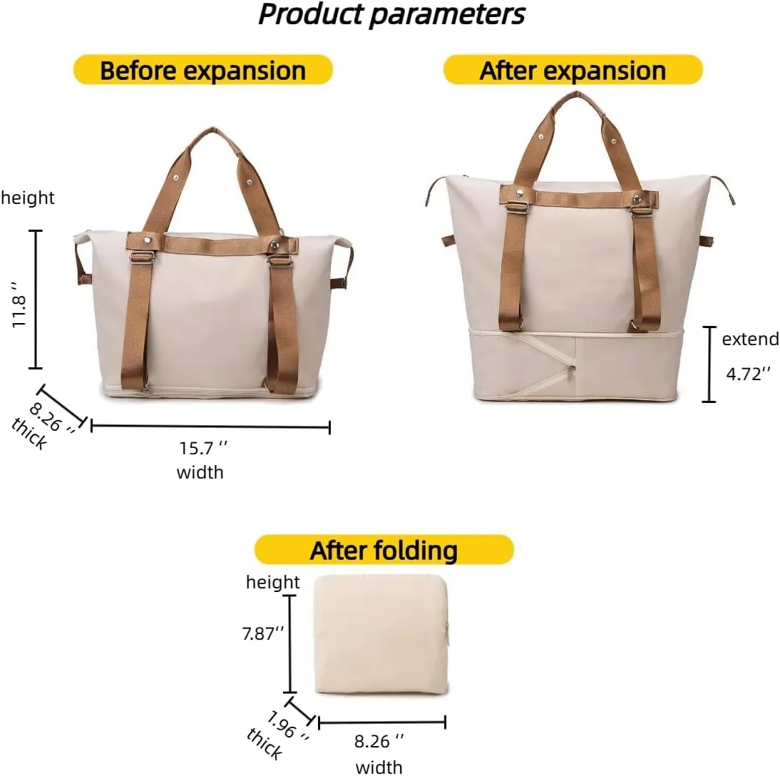 Travel Duffel Bag,Sports Tote Gym Bag,Scalable Capacity Bag,Waterproof Bag,Dry Wet Separation Package，Hand/Shoulder Dual Use (Creamy white)