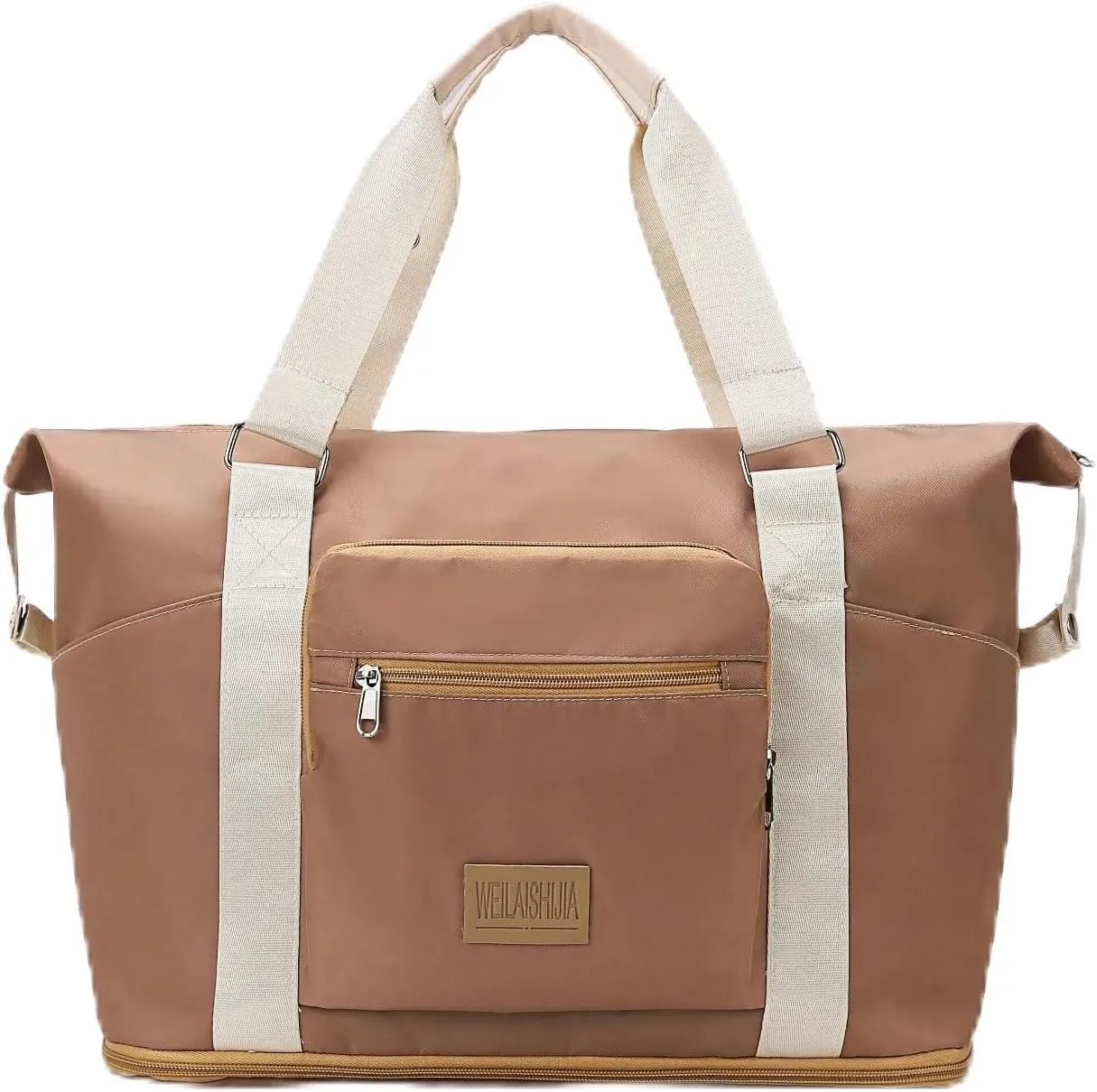 Travel Duffel Bag,Sports Tote Gym Bag,Scalable Capacity Bag,Waterproof Bag,Dry Wet Separation Package，Hand/Shoulder Dual Use (khaki)
