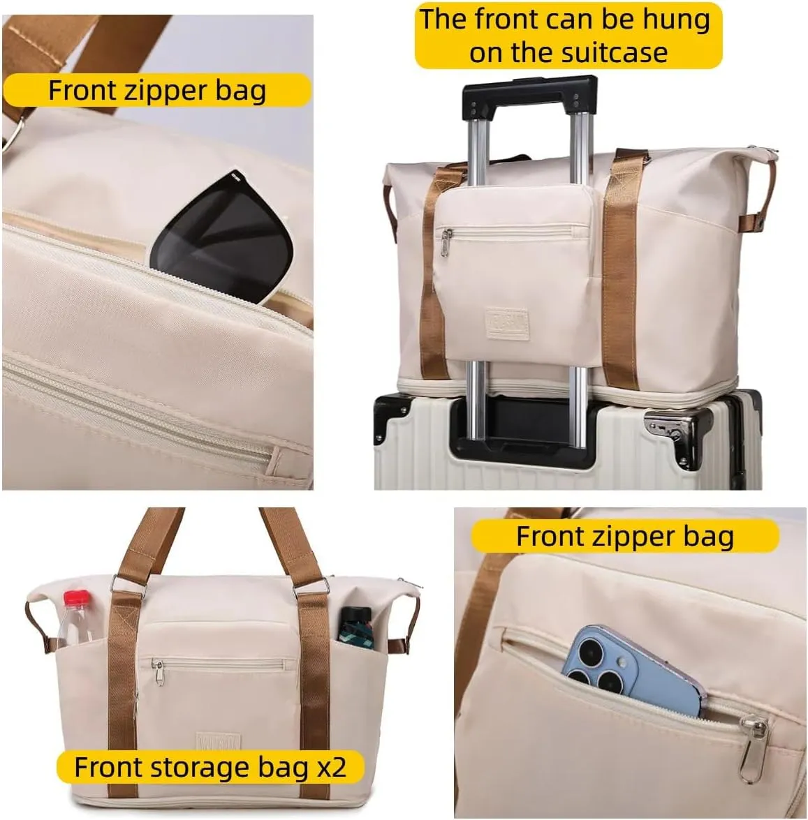 Travel Duffel Bag,Sports Tote Gym Bag,Scalable Capacity Bag,Waterproof Bag,Dry Wet Separation Package，Hand/Shoulder Dual Use (khaki)