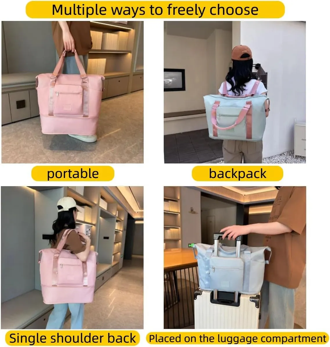 Travel Duffel Bag,Sports Tote Gym Bag,Scalable Capacity Bag,Waterproof Bag,Dry Wet Separation Package，Hand/Shoulder Dual Use (khaki)