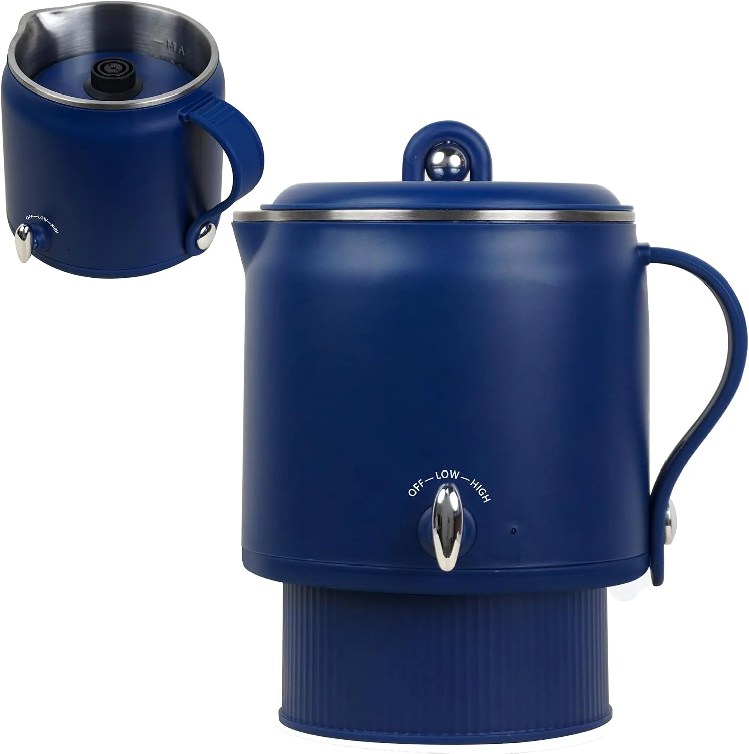 Travel Electric Hot Pot, 800mL Foldable Stainless Steel Electric Kettle, Heating Water and Cooking Noodles, with Dual Power Control, Suitable for Travel, Dormitory, Dark Blue