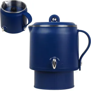 Travel Electric Hot Pot, 800mL Foldable Stainless Steel Electric Kettle, Heating Water and Cooking Noodles, with Dual Power Control, Suitable for Travel, Dormitory, Dark Blue
