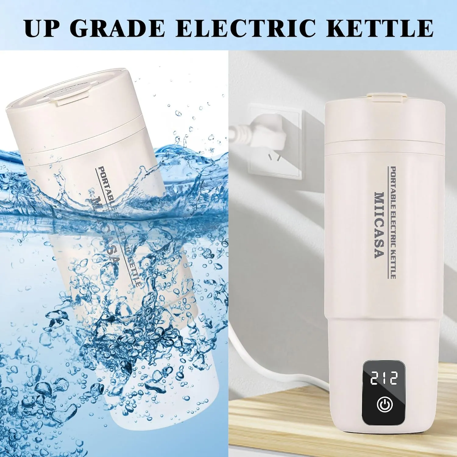Travel Electric Kettle,Miicasa Small Electric Kettle,Water Boiler with Anti Fall Boot,6 Temperature Control,304 Stainless Steel Auto Shut-Off and Boil Dry Protection,17oz