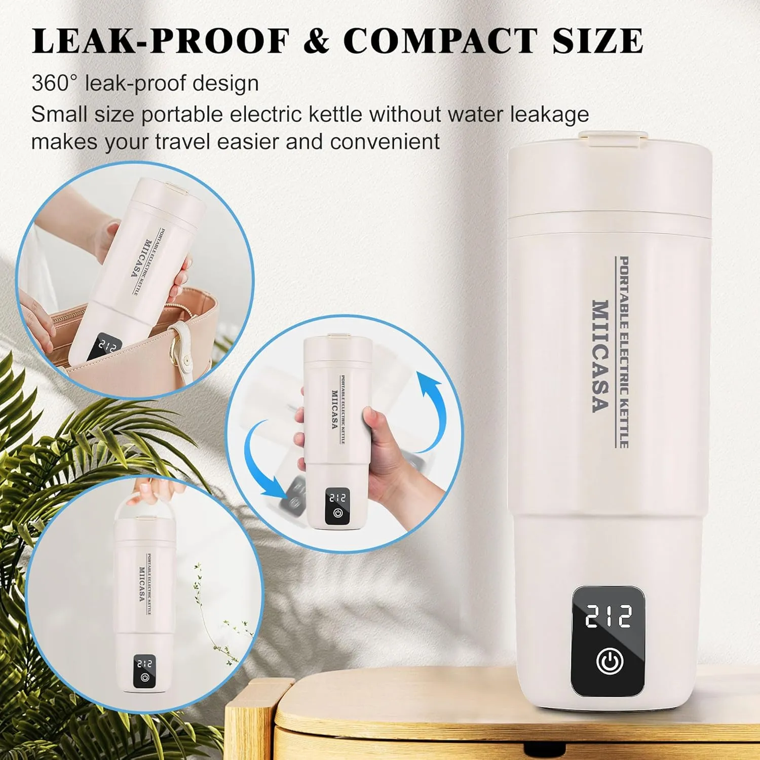 Travel Electric Kettle,Miicasa Small Electric Kettle,Water Boiler with Anti Fall Boot,6 Temperature Control,304 Stainless Steel Auto Shut-Off and Boil Dry Protection,17oz