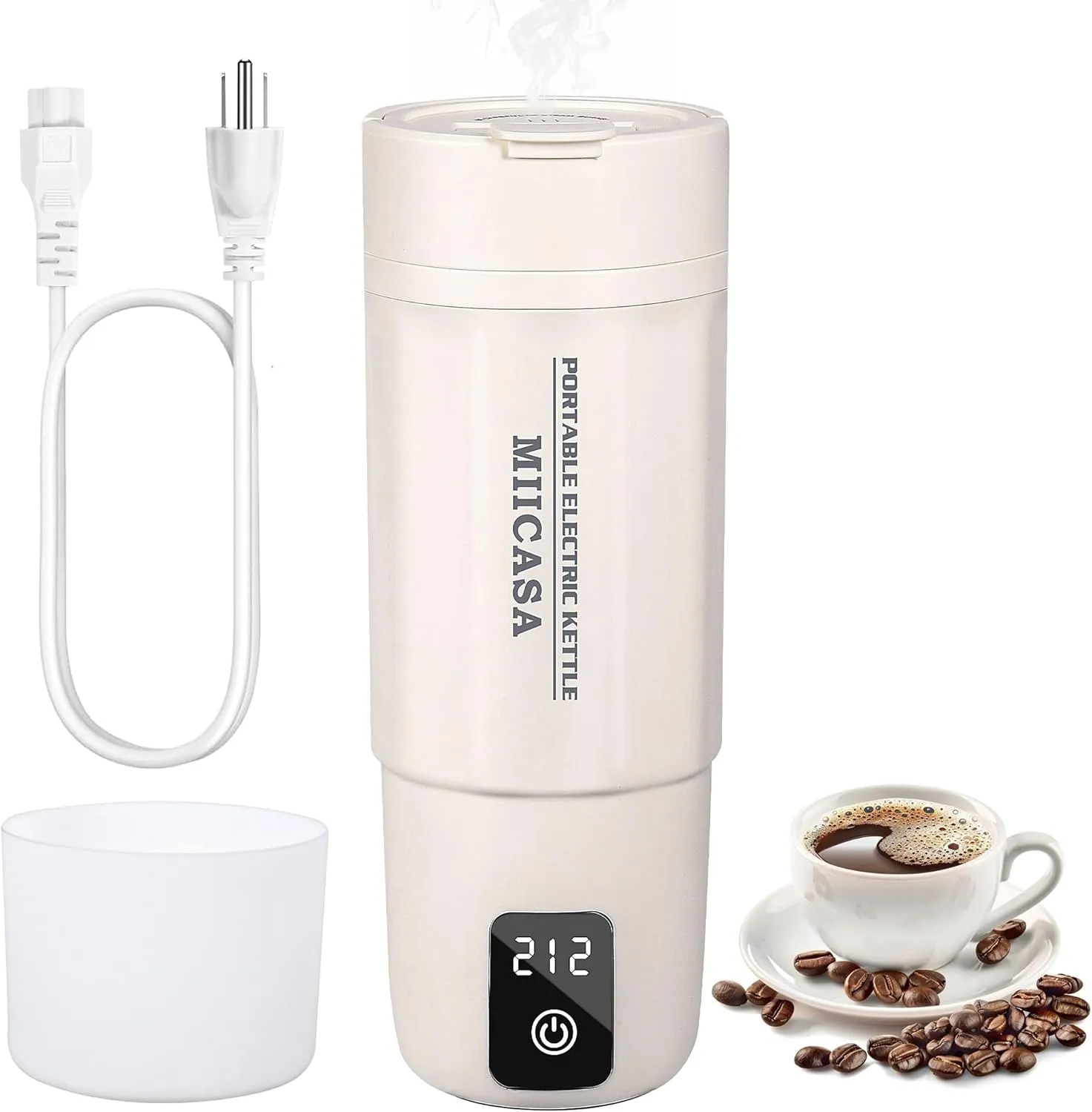 Travel Electric Kettle,Miicasa Small Electric Kettle,Water Boiler with Anti Fall Boot,6 Temperature Control,304 Stainless Steel Auto Shut-Off and Boil Dry Protection,17oz