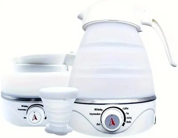 Travel Foldable Electric Kettle, Collapsible Electric Kettle Food Grade Silicone Small Pot Boiling water, Dual Voltage (0.6 Liters, 110 Volts, 800 watts)