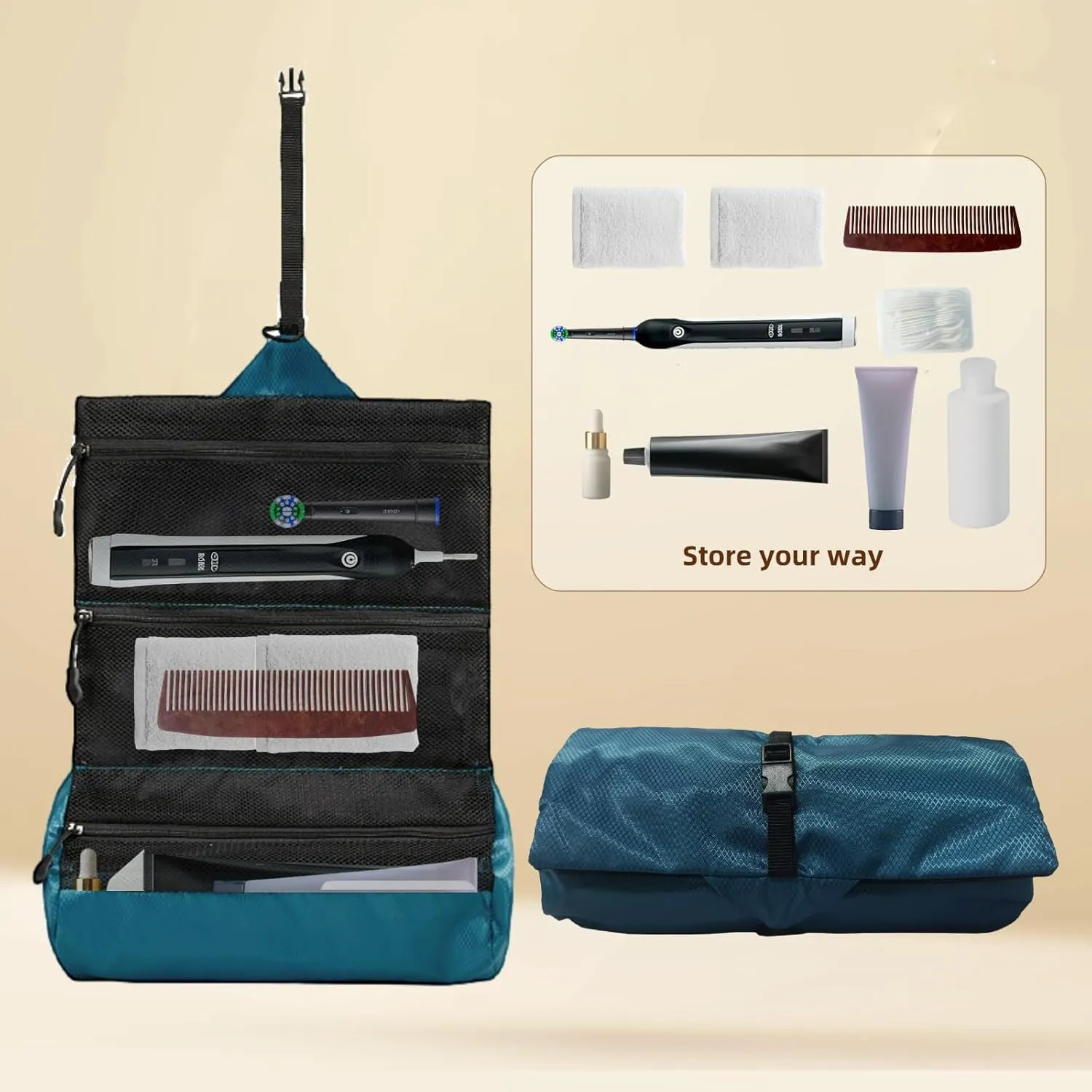 Travel Foldable Toiletry Bags for Women & Men Water-resistant Shaving Bag for Toiletries Accessories Makeup & Travel Essentials Lightweight Durable & Portable Organizer (blue)
