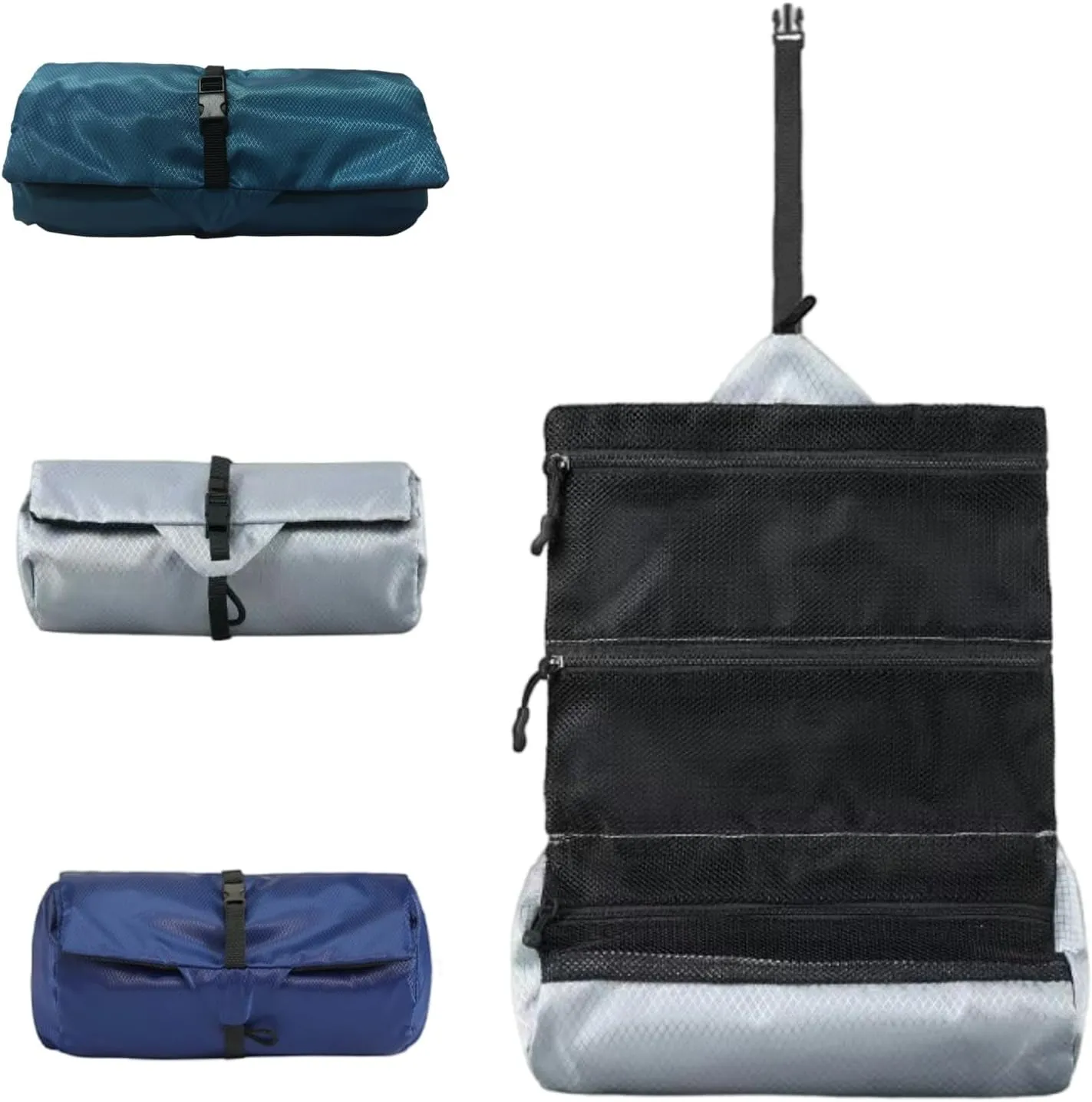 Travel Foldable Toiletry Bags for Women & Men Water-resistant Shaving Bag for Toiletries Accessories Makeup & Travel Essentials Lightweight Durable & Portable Organizer (Silvery)