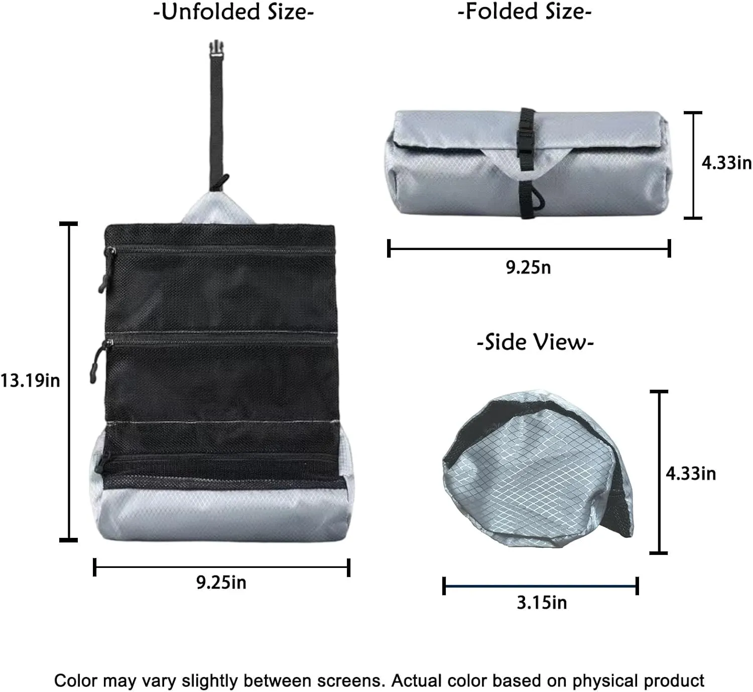 Travel Foldable Toiletry Bags for Women & Men Water-resistant Shaving Bag for Toiletries Accessories Makeup & Travel Essentials Lightweight Durable & Portable Organizer (Silvery)