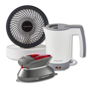 Travel Kettle, Travel Iron and White Air Flex 6” Portable Oscillating USB Fan Set