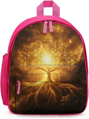 Tree with Golden Sacred Geometry Symbols Funny Travel Backpack Lightweight Shoulder Bag Casual Daypack for Daily Business for Women Men
