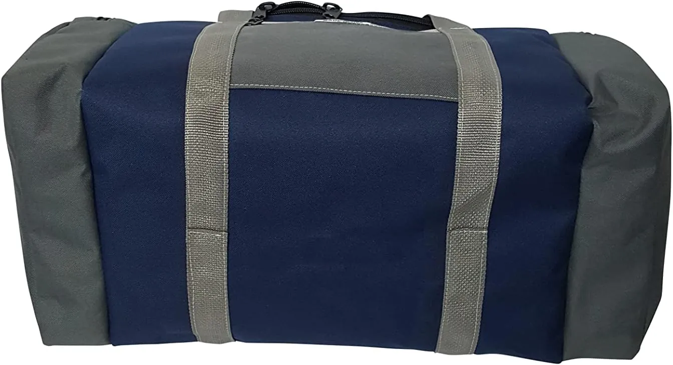 Triple Carry-on with U Opening, two Separate Compartment One on Each End, plus Front Pocket. (Navy/gray)