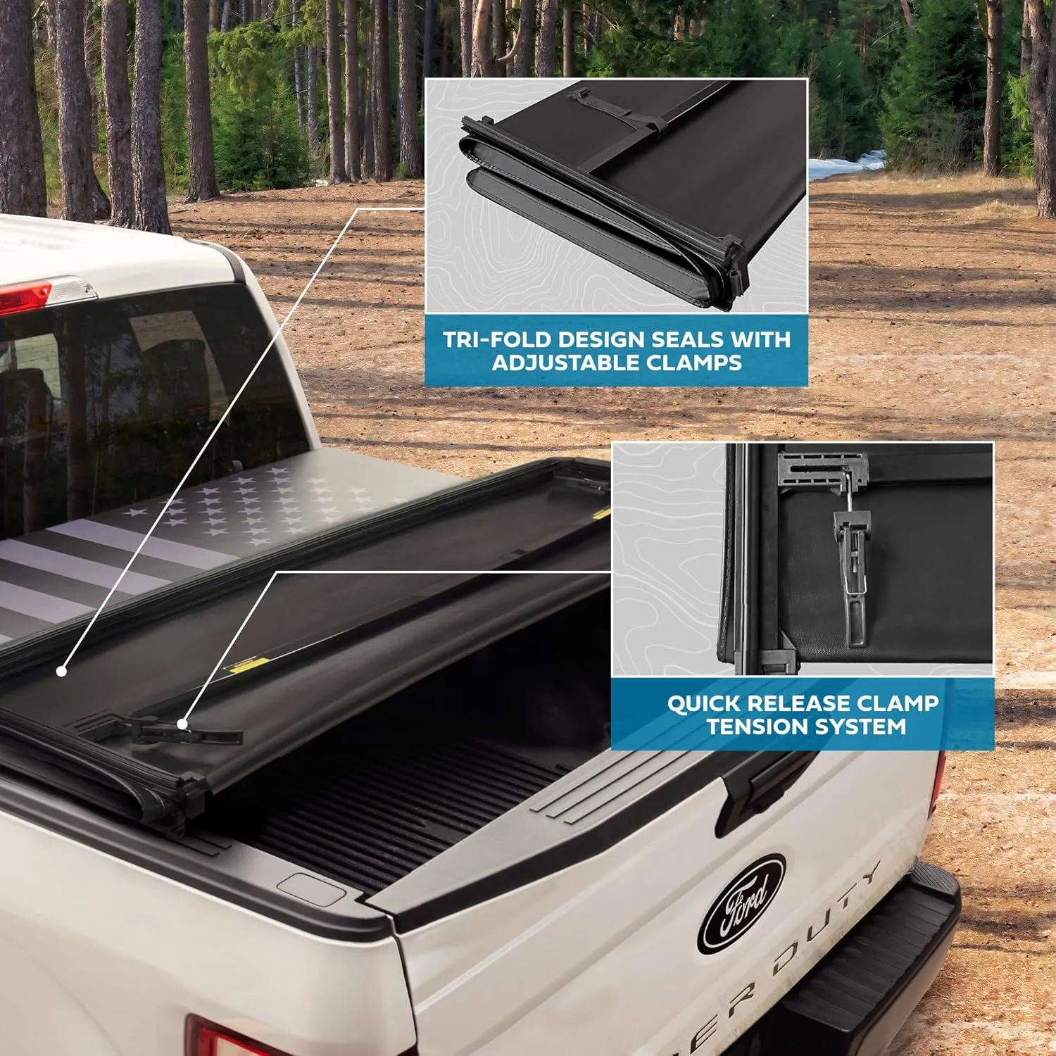 Truck Tonneau Cover for Ford F-250 F-350 Super Duty 2017-2025 / F-350 with 6.8 ft Bed Length, All-Weather Soft Tri-Fold Truck Bed Cover for Truck Black Flag Design