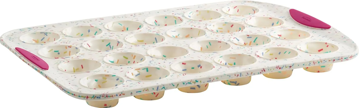 Trudeau Structure Silicone Muffin Pan, 24 Cup Mini, Confetti/Fuschia