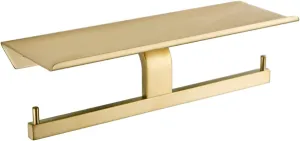 TRUSTMI Dual Roll Toilet Paper Holder with Phone Shelf, Utility 304 Stainless Steel Tissue Dispenser, Rust-Proof Bathroom Paper Hanger, Brushed Gold
