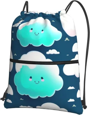 Two shy clouds Print Drawstring Backpack â€“ Adjustable Lightweight Gym Bag for Sports, Yoga, Travel, and Hiking