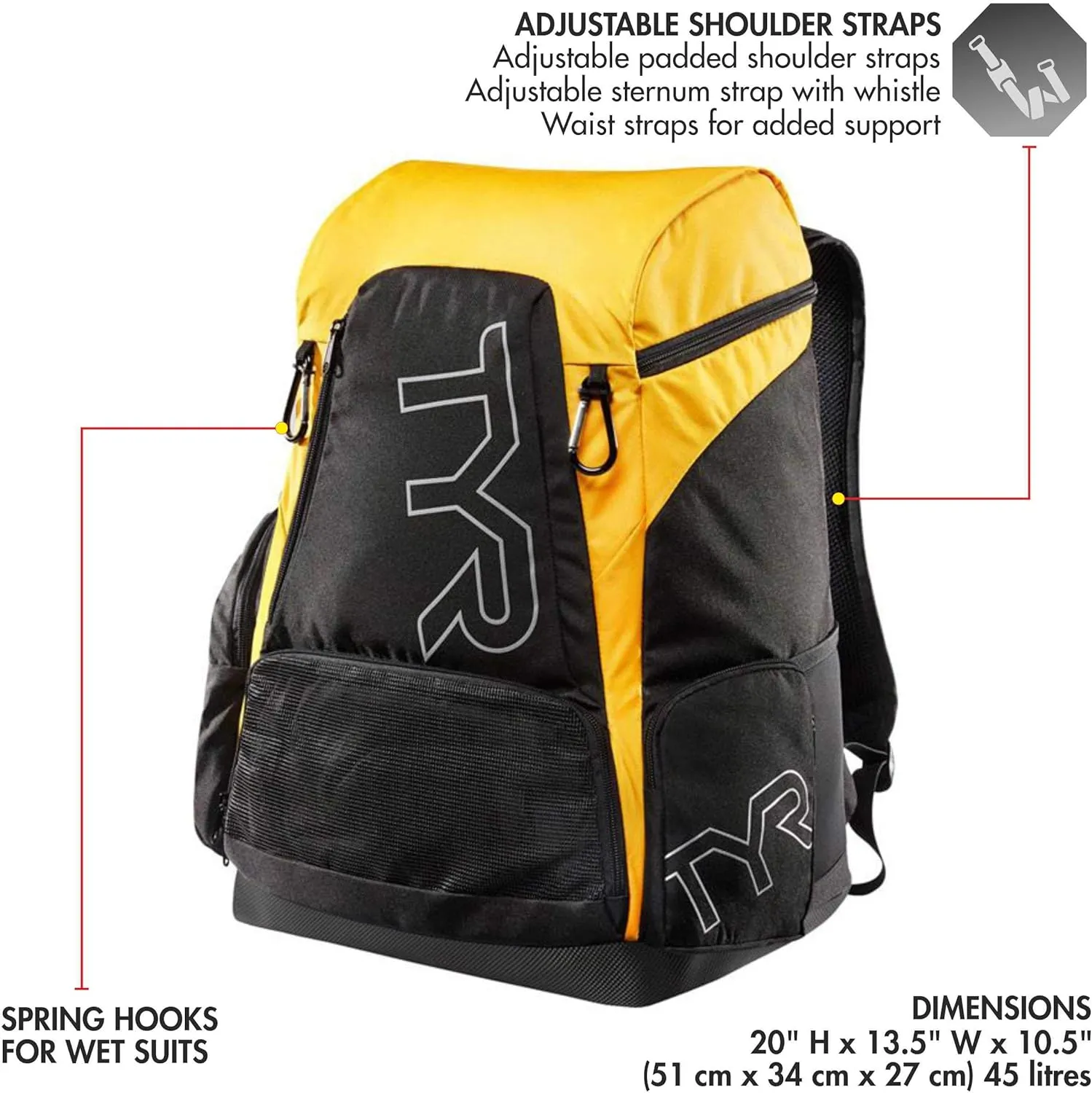 TYR Alliance Backpack, Black/Gold, 45 Liter