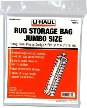 U-Haul Jumbo Rug Storage Bag (Fits Rugs up to 9' x 12') - Protection for Jumbo Rolled Rug - 26" x 130"