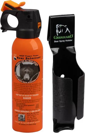 UDAP Pepper Power Bear Spray Self Defense Deterrent with Griz Guard Holster for Camping, Hiking, Fishing, Powerful Blast Pattern, 30 ft Fog Barrier, Safety Orange, SOG, 7.9 oz