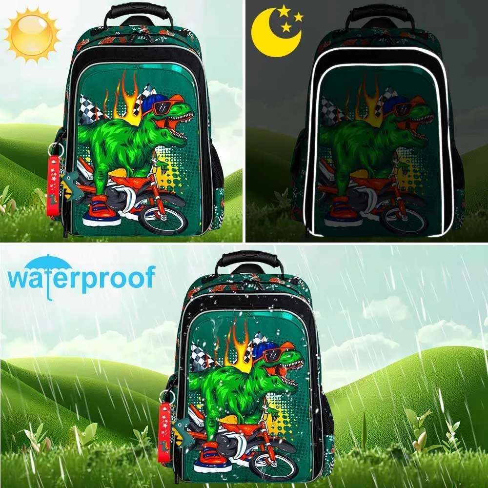 UFNDC 3PCS Boys Dinosaur Backpack, Kids Bookbag With Lunch Box, Water Resistant School Bag For Elementary Preschool Toddler