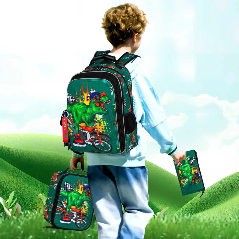 UFNDC 3PCS Boys Dinosaur Backpack, Kids Bookbag With Lunch Box, Water Resistant School Bag For Elementary Preschool Toddler