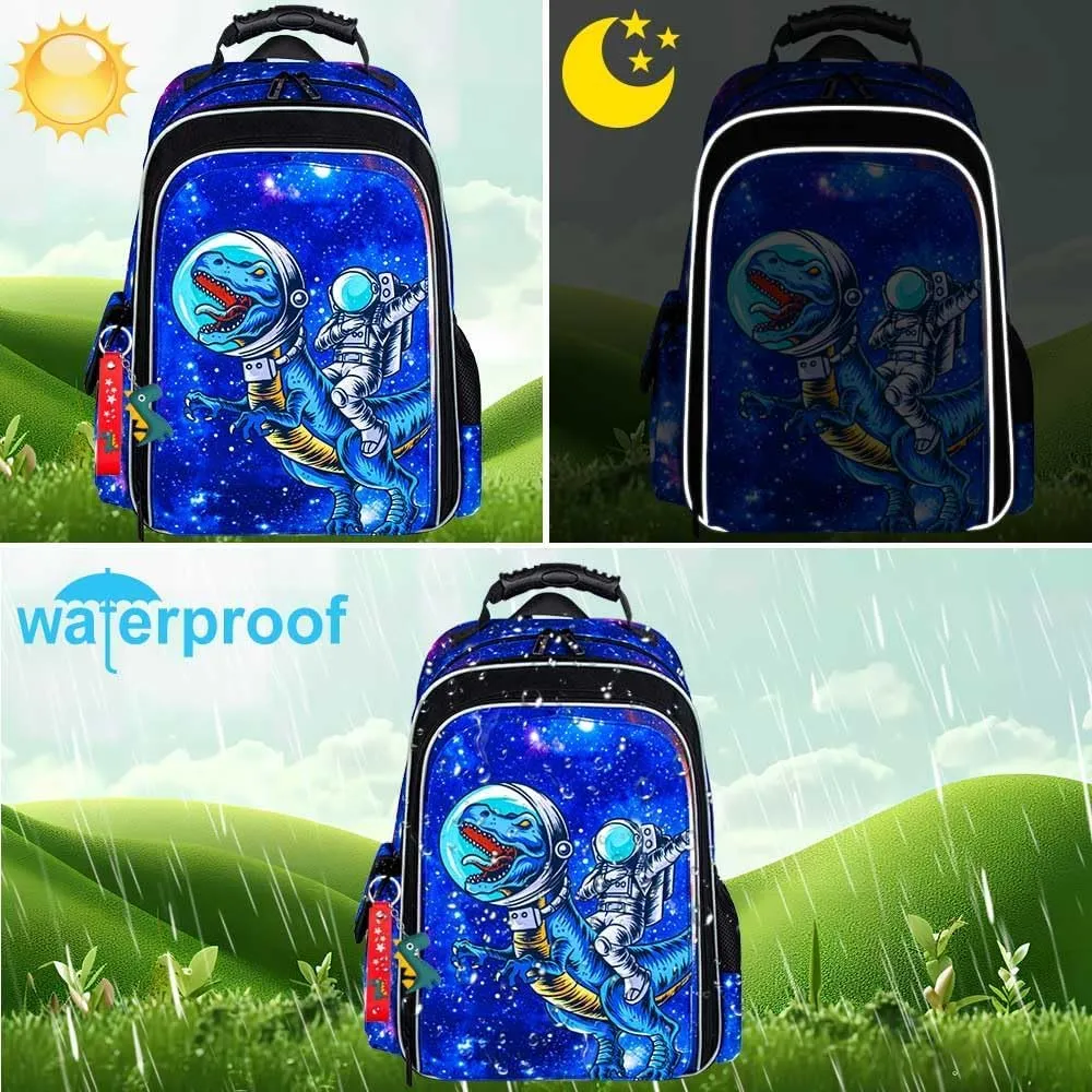 UFNDC 3PCS Dinosaur Backpack for Boys, Kids Preschool Bookbag with Lunch Box, 16" Water Resistant School Bag for Elementary Toddler