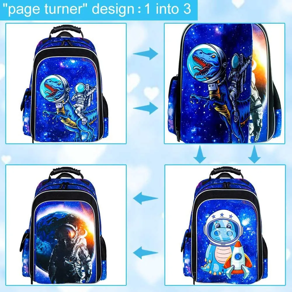 UFNDC 3PCS Dinosaur Backpack for Boys, Kids Preschool Bookbag with Lunch Box, 16" Water Resistant School Bag for Elementary Toddler