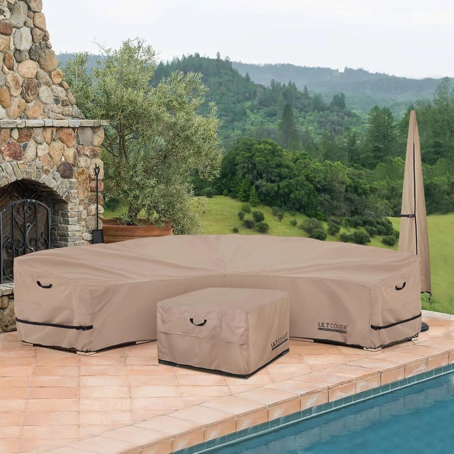 ULTCOVER Patio Curved Sofa Cover Waterproof for 5-7 Seater Outdoor Sectional Furniture Couch 190"(Back Arc Length) / 126"(Front Arc Length) x 32"(Deep)