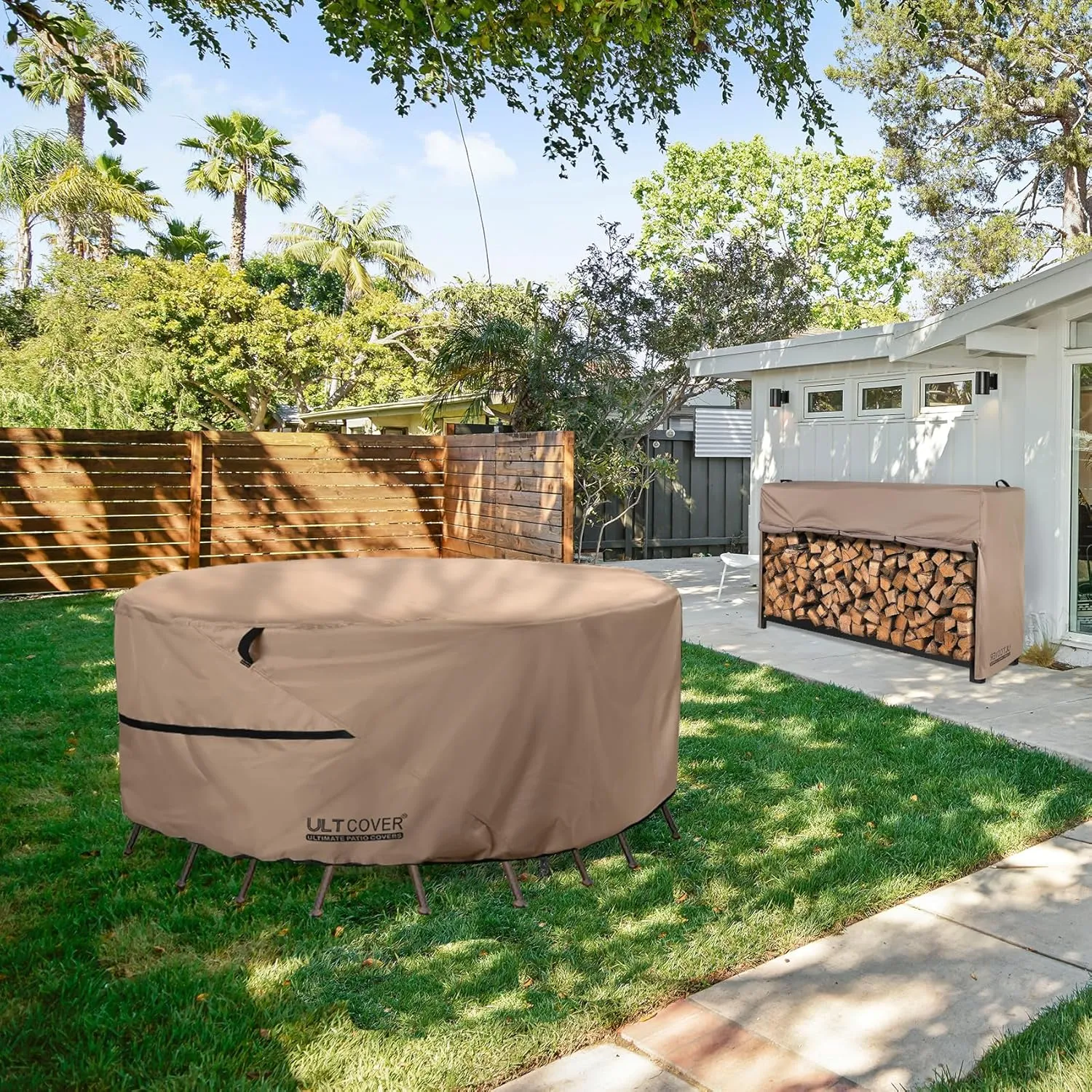 ULTCOVER Round Patio Furniture Cover - Outdoor Waterproof Table with Chair Set Cover 92 inch