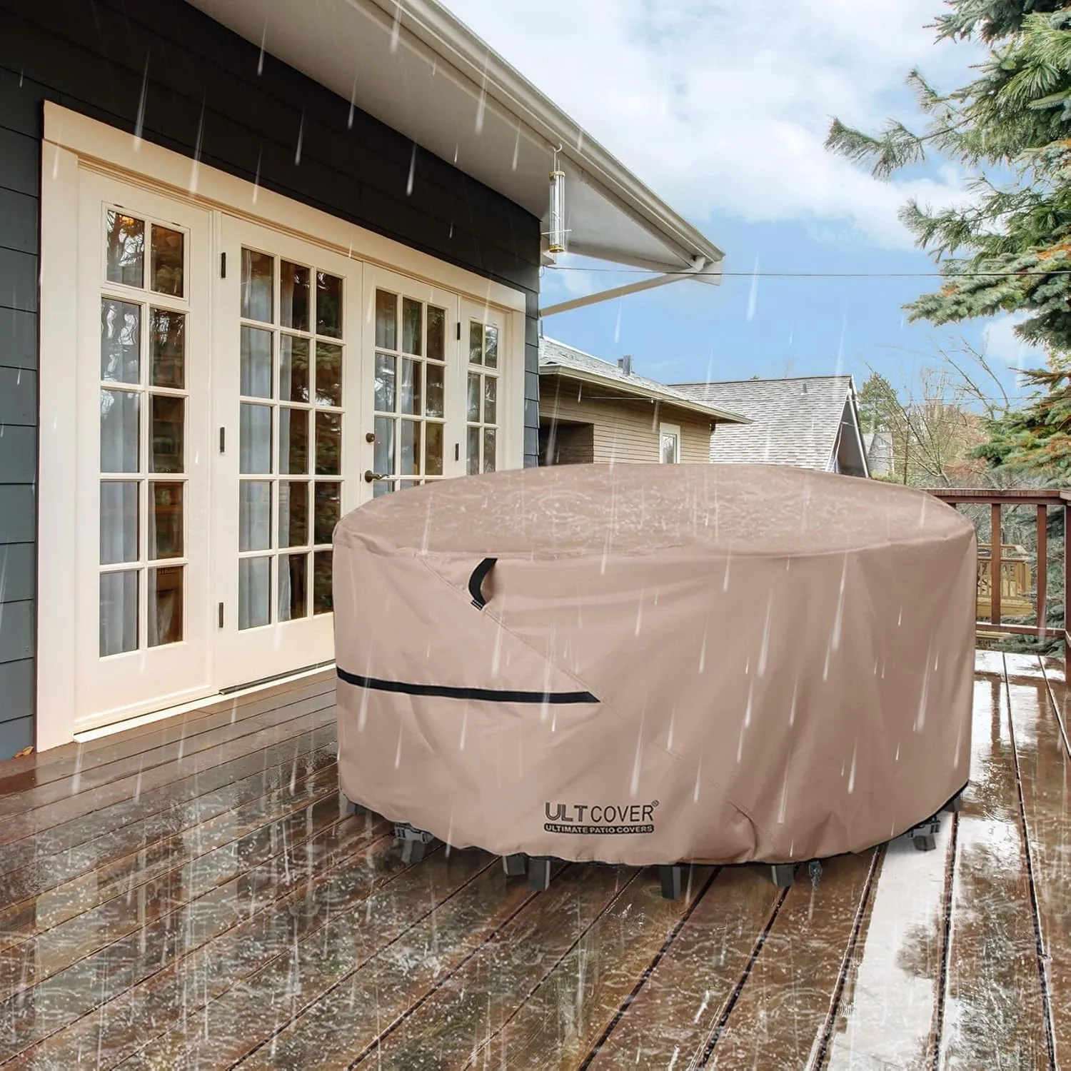 ULTCOVER Round Patio Furniture Cover - Outdoor Waterproof Table with Chair Set Cover 92 inch