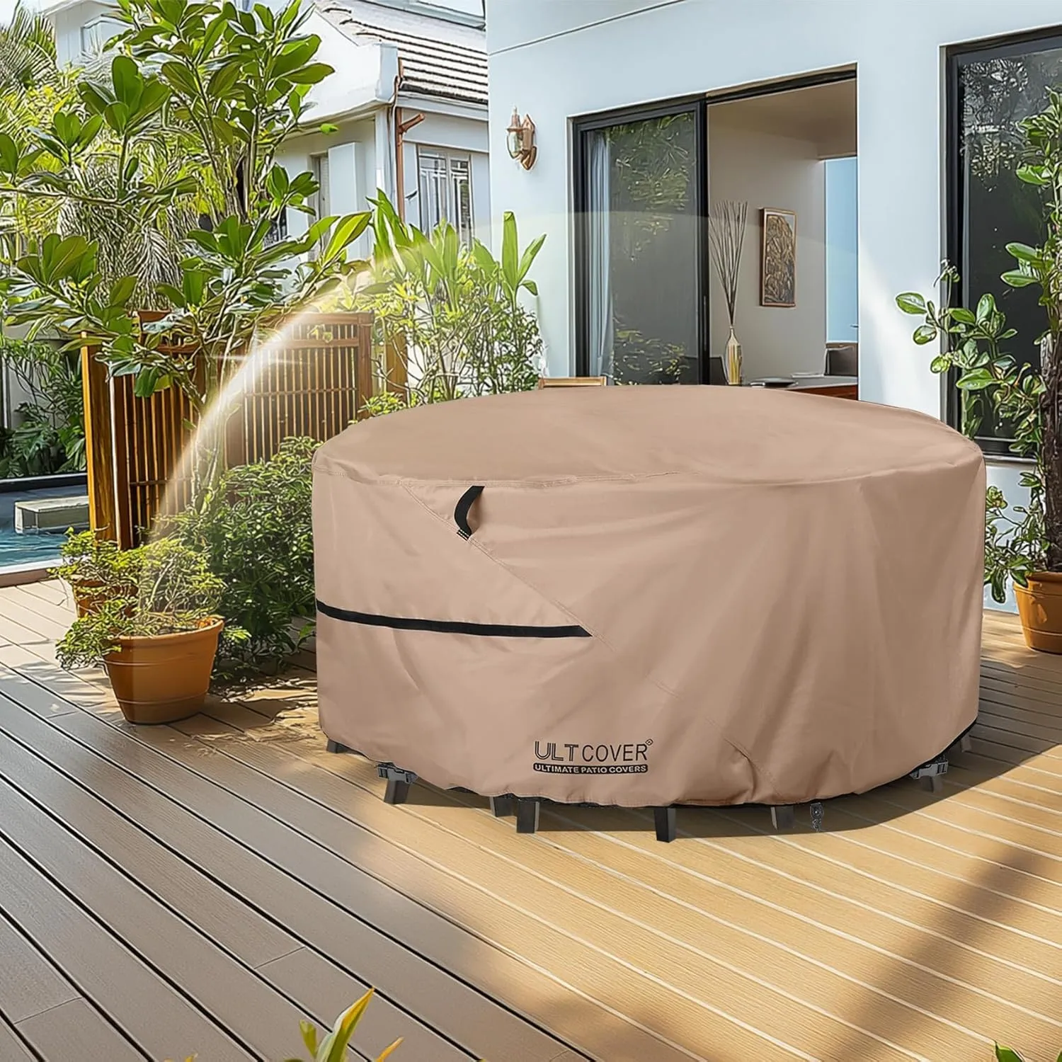 ULTCOVER Round Patio Furniture Cover - Outdoor Waterproof Table with Chair Set Cover 92 inch