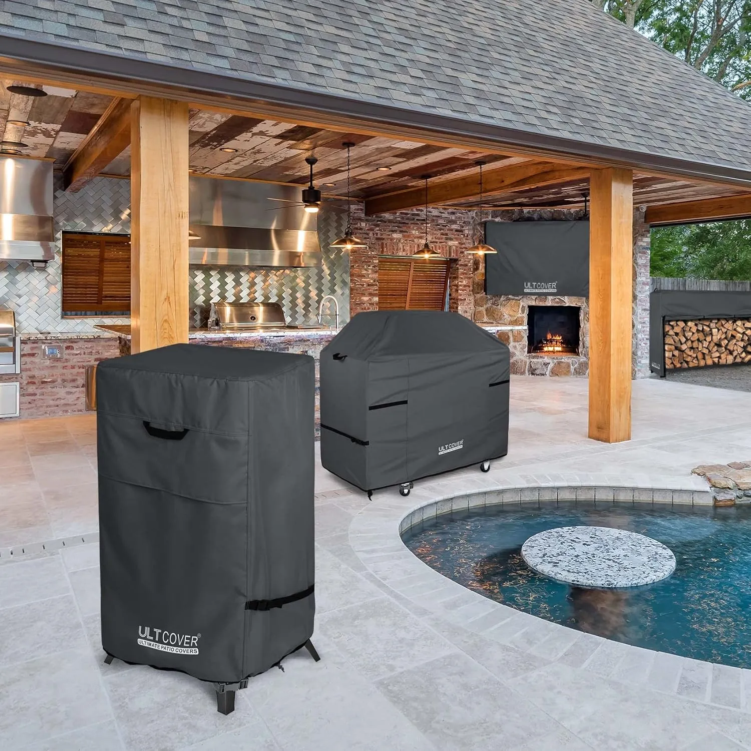 ULTCOVER Waterproof Vertical Electric Smoker Cover 30 inch for Most Square Gas Propane BBQ Smokers Size Upto 19W x 17D x 35H inch, Black
