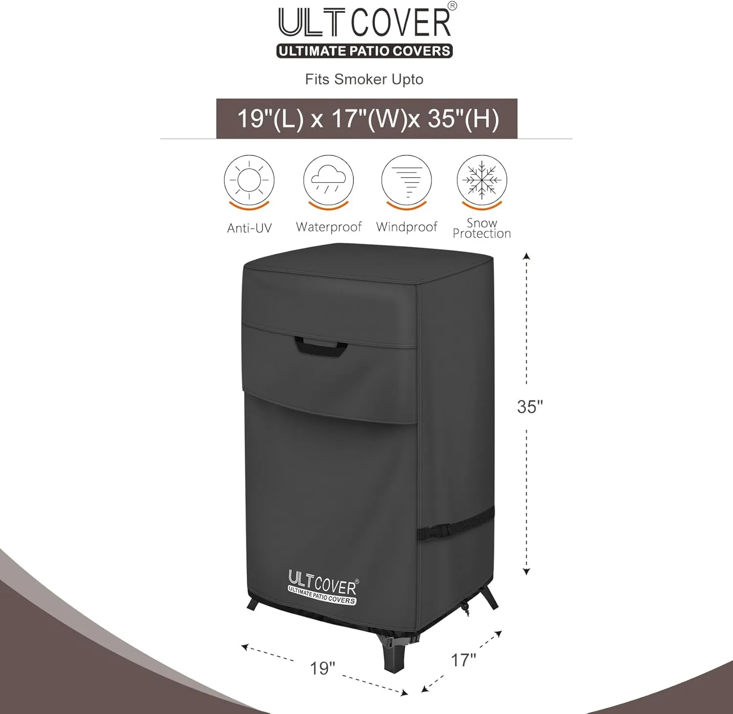 ULTCOVER Waterproof Vertical Electric Smoker Cover 30 inch for Most Square Gas Propane BBQ Smokers Size Upto 19W x 17D x 35H inch, Black