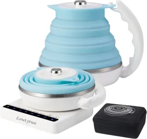 Ultrathin Food Grade Silicone Travel Foldable Electric Kettle Variable Temperature Control with Travel Bag, Dual Voltage & Auto Shut off & Boil Dry Protection & Keep Warm, 555ML 100-240V US Plug