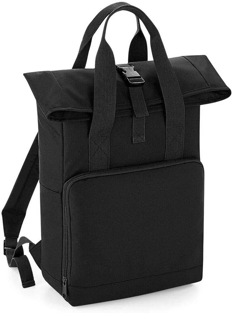 Unisex Clip Closure Work Backpack Adults Twin Handle Roll Top Shoulder Strap Bag Black One Size