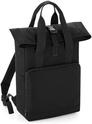 Unisex Clip Closure Work Backpack Adults Twin Handle Roll Top Shoulder Strap Bag Black One Size