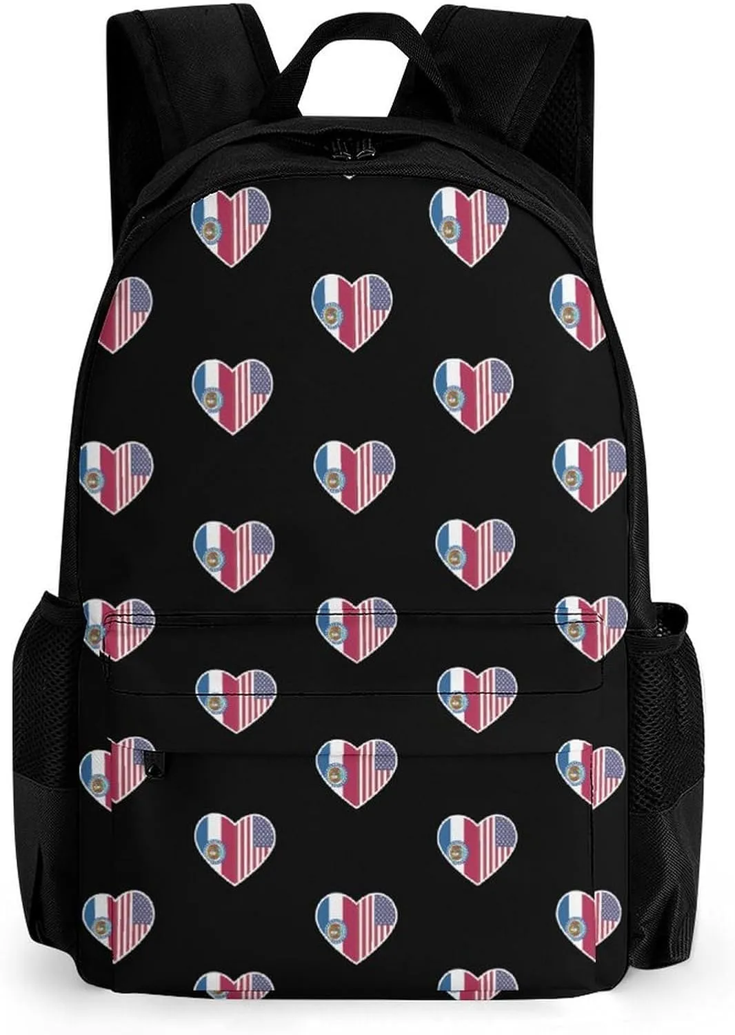 U.S. and Missouri Flags Printed Backpack Causal Daypack Travel Laptop Shoulders Bag with Side Pockets for Men Women 13 X 7 X 16 Inch