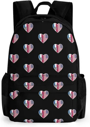 U.S. and Missouri Flags Printed Backpack Causal Daypack Travel Laptop Shoulders Bag with Side Pockets for Men Women 13 X 7 X 16 Inch