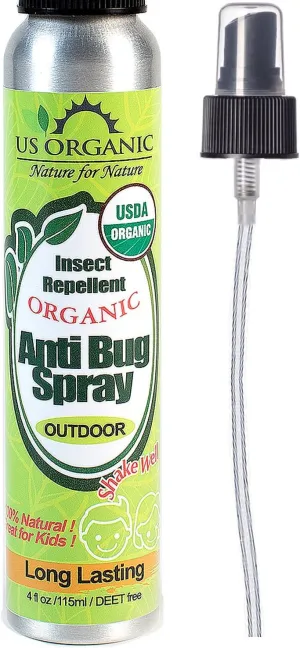 US Organic Organic Mosquito Repellent Anti Bug Outdoor Pump Sprays, 4 Ounces, Certified Organic, Proven Results by lab Testing, deet-Free