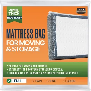 Utopia Home Full Size Mattress Bag for Moving, 4 Mil Heavy Duty Plastic Storage Bag, Mattress Encasement Cover Fits Mattresses up to 14 Inches