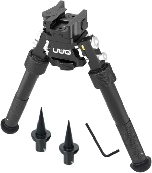UUQ QV8 6’- 9’Tactical Rifle Adjustable Bipod, CNC Quick Detach Lever for Picatinny Rail Mount(360 Degree Swivel), for Hunting Shooting and Outdoors, w/Spike Feet
