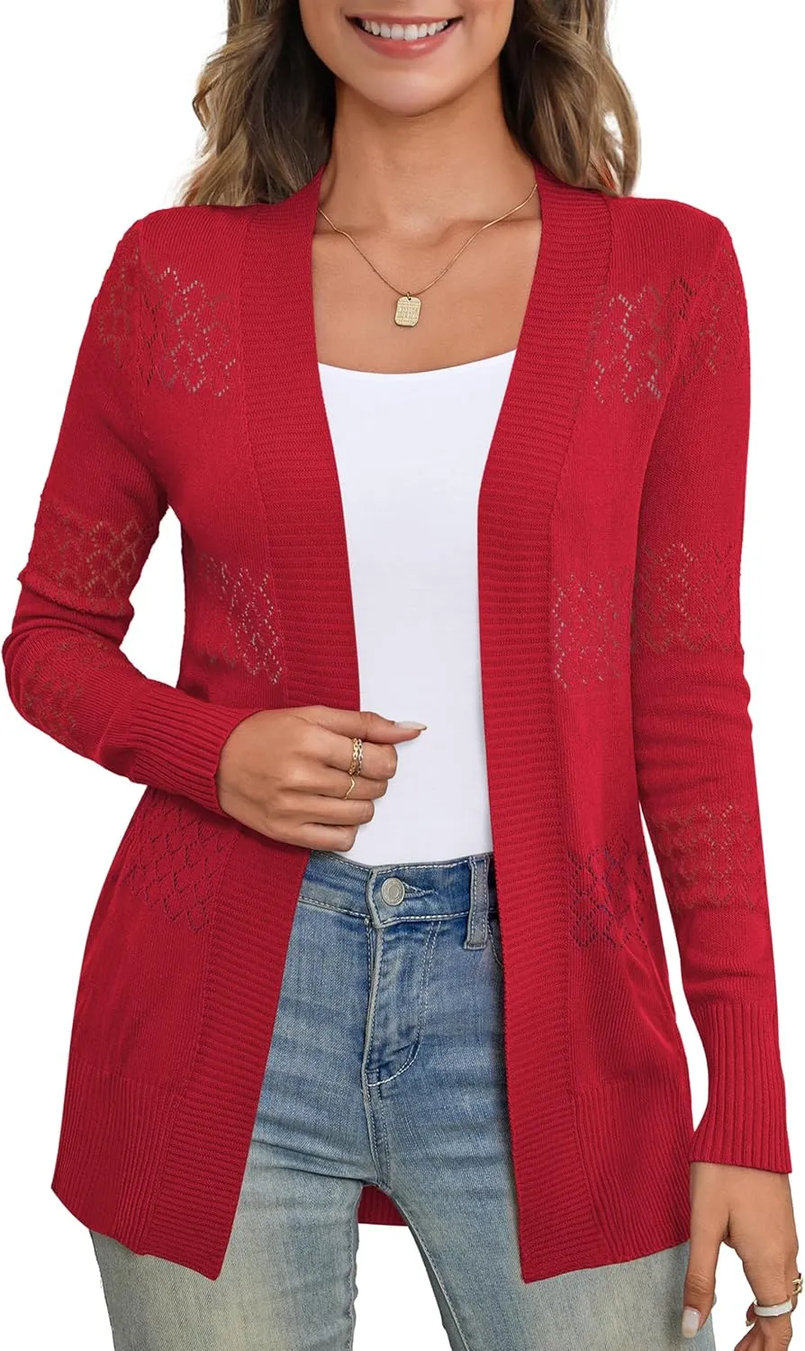 U.Vomade Women's Sweaters Boho Long Sleeve Open Front Chunky Cable Knit Cardigan