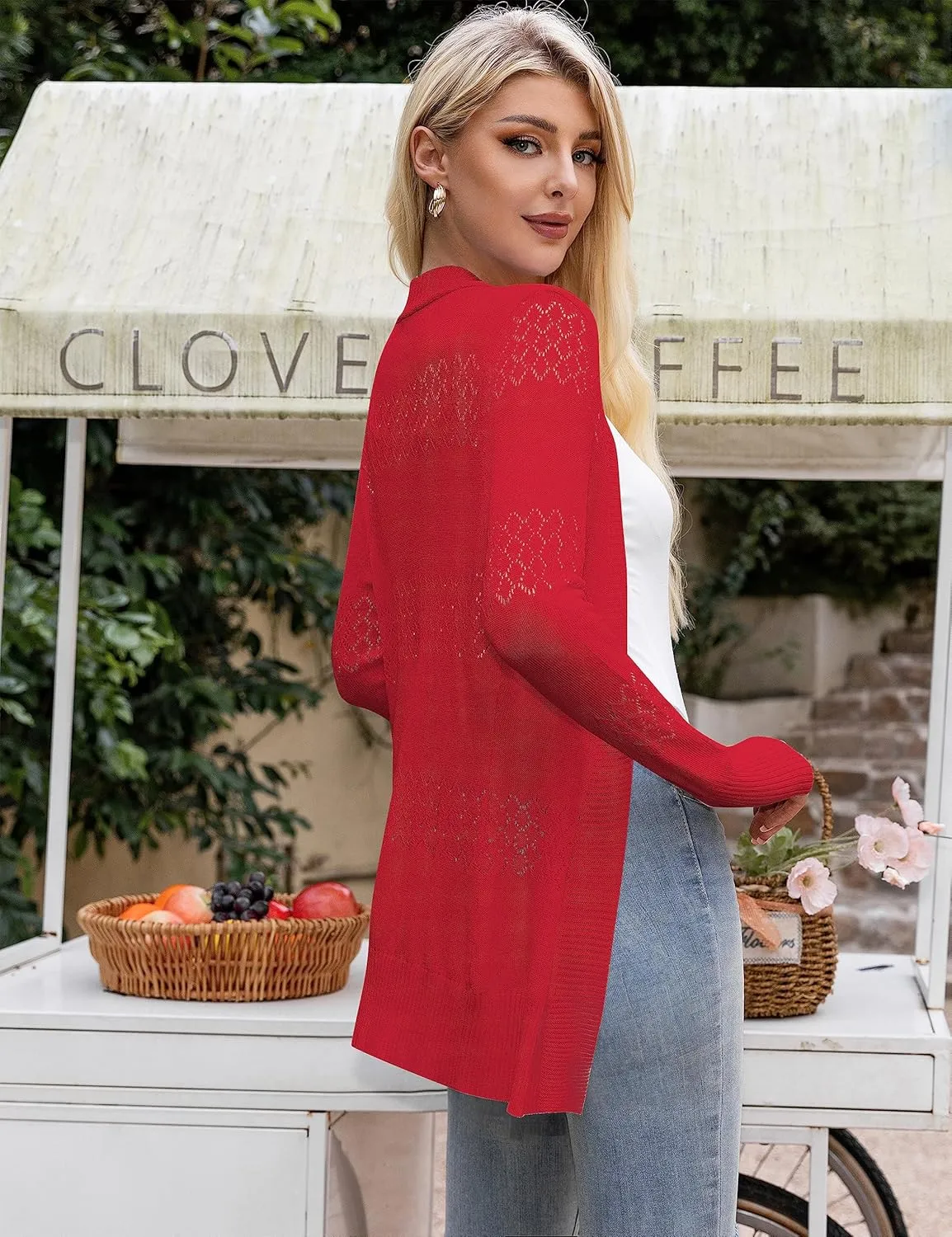 U.Vomade Women's Sweaters Boho Long Sleeve Open Front Chunky Cable Knit Cardigan