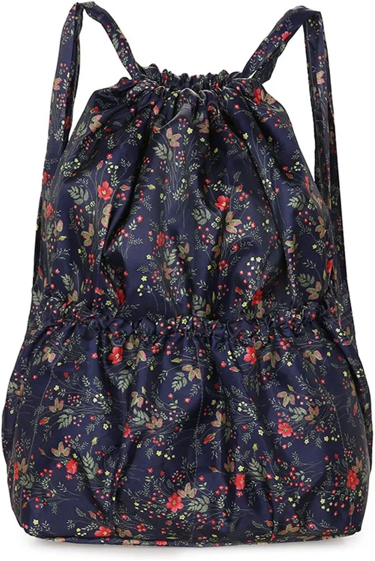 Van Caro Drawstring Backpack String Bag Sport Gym Sackpack Cinch Water Resistant Nylon Large Capacity Shopping Yoga Bag,Blue with Red Flower