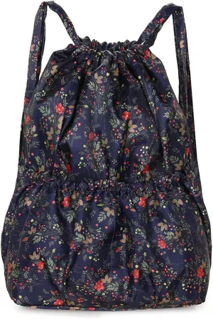 Van Caro Drawstring Backpack String Bag Sport Gym Sackpack Cinch Water Resistant Nylon Large Capacity Shopping Yoga Bag,Blue with Red Flower