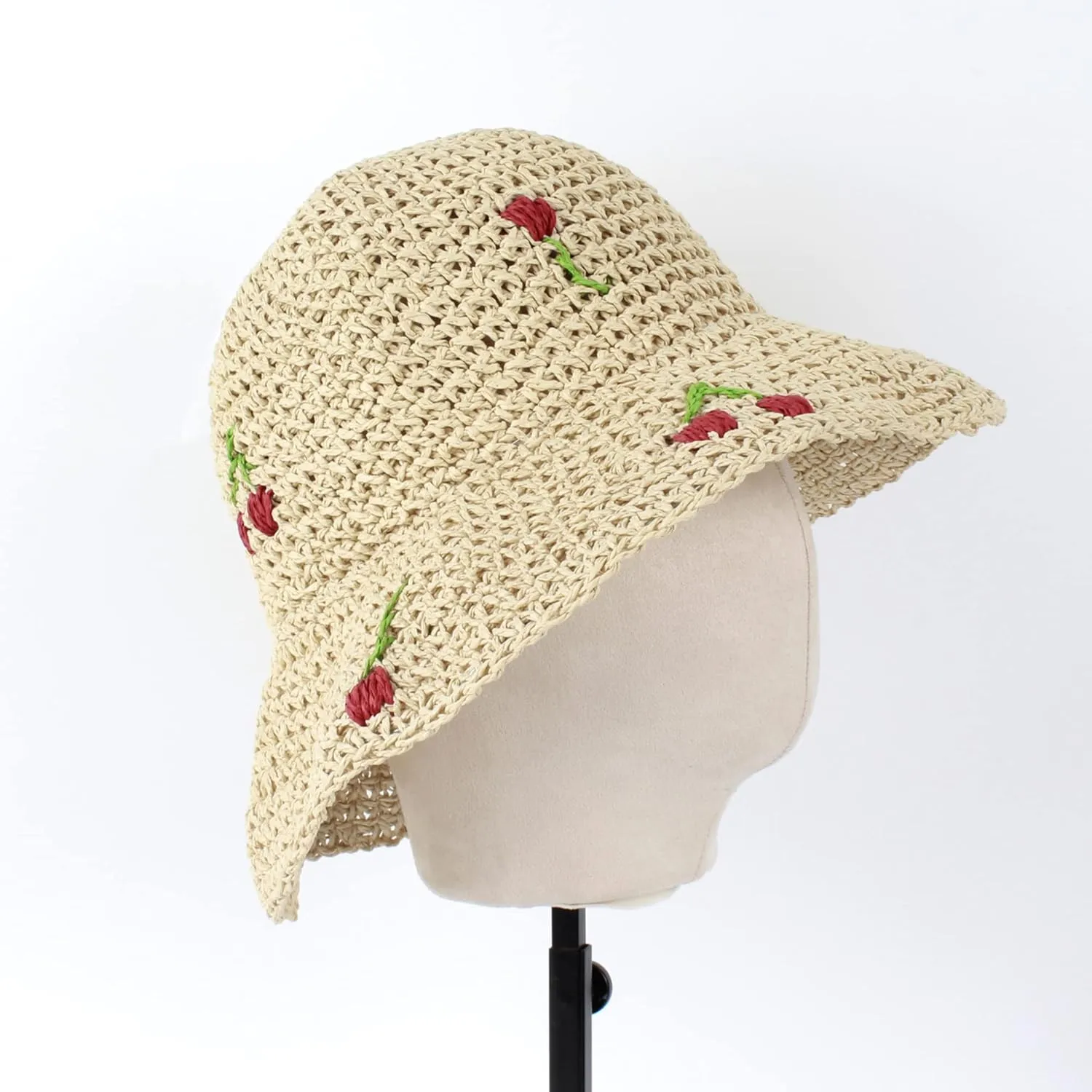 Van Caro Women Wide Brim Straw Roll up Hat Beach Sun Hat Summer Fishing Hat