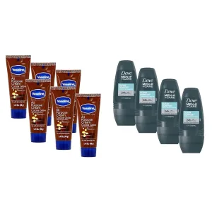 Vaseline Cocoa Butter Cream 6-Pack and Dove Men Clean Comfort Deodorant 4-Pack Bundle, 1.41 FL Oz and 1.7 Fl Oz