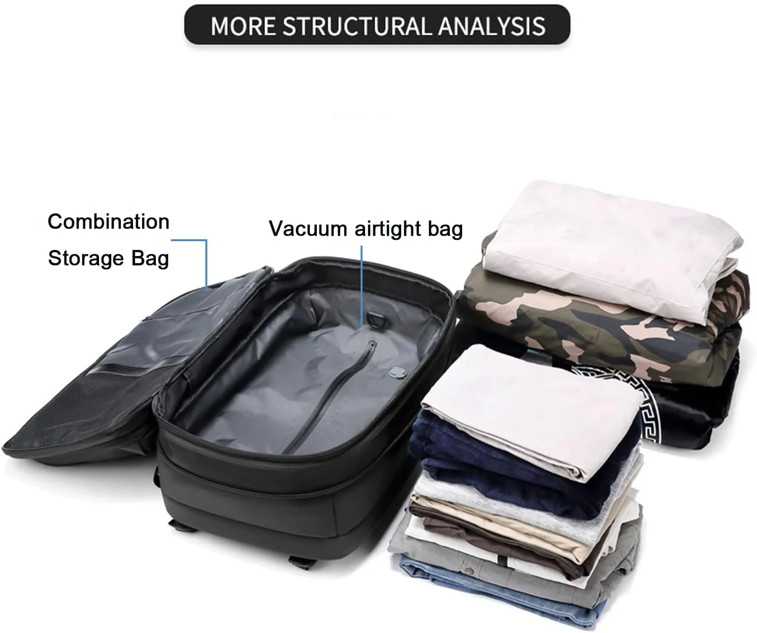 Velouette Mochila De Viaje mit Pumpe, 60L Veloussette Prestige Space Bag, 2025 Expandable Reise Business Backpack (Bag, Blue)