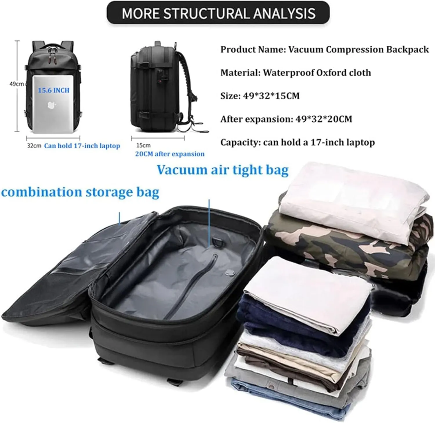Veloutte Travel Backpack, 2025 Veloussette Prestige Space Bag, 60l Large-Capacity Travel Backpack Expandable with Compression (Black)